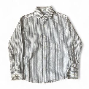 Boys Calvin Klein Collard Dress Shirt Long-sleeve Grey White Striped Size 8